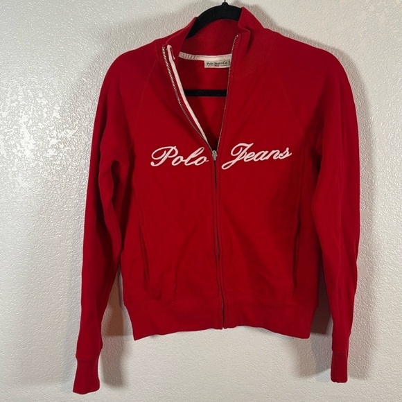 Polo Ralph Lauren Red White Embroidered Spell Out Y2K Full Zip Sweatshirt Size S - Picture 1 of 6
